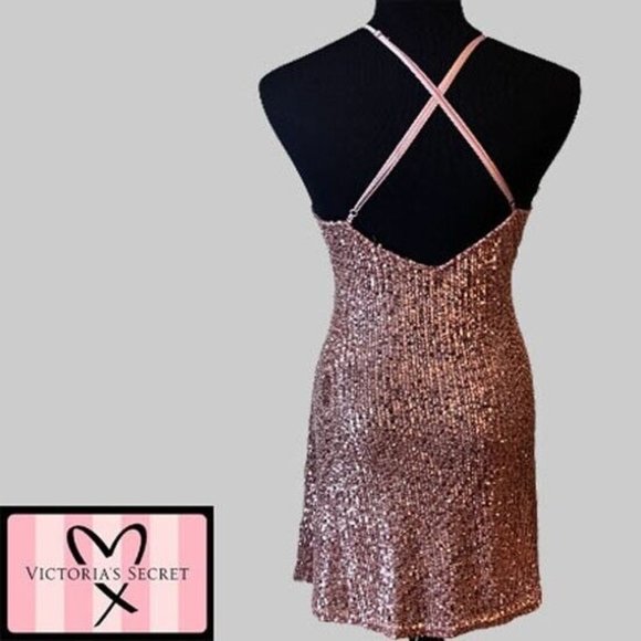 Victoria's Secret Pink Sequin 🌹  Sexy Cocktail Slip Mini Dress Size M - Picture 4 of 8